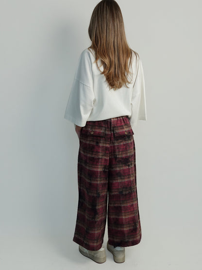 CROPPED WIDE LEG UTILITY PANT PURPLE PLAID