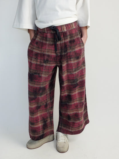 CROPPED WIDE LEG UTILITY PANT PURPLE PLAID