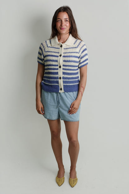 SHORT SLEEVE POLO CARDIGAN STONE BLUE