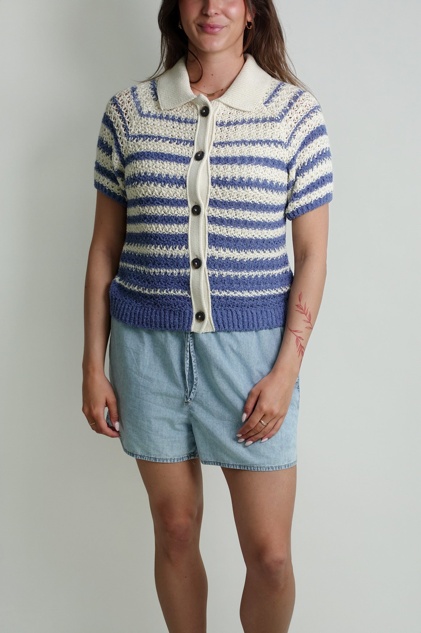 SHORT SLEEVE POLO CARDIGAN STONE BLUE