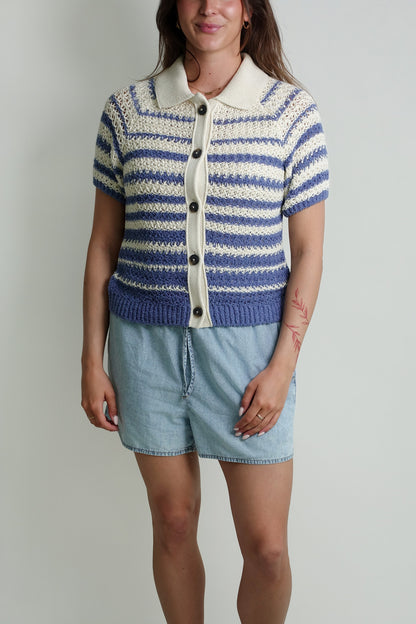 SHORT SLEEVE POLO CARDIGAN STONE BLUE