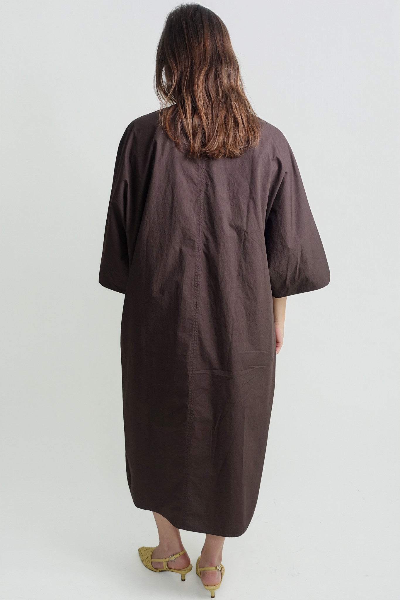 V-NECK COTTON KAFTAN DARK CHOCOLATE