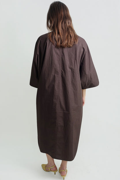 V-NECK COTTON KAFTAN DARK CHOCOLATE