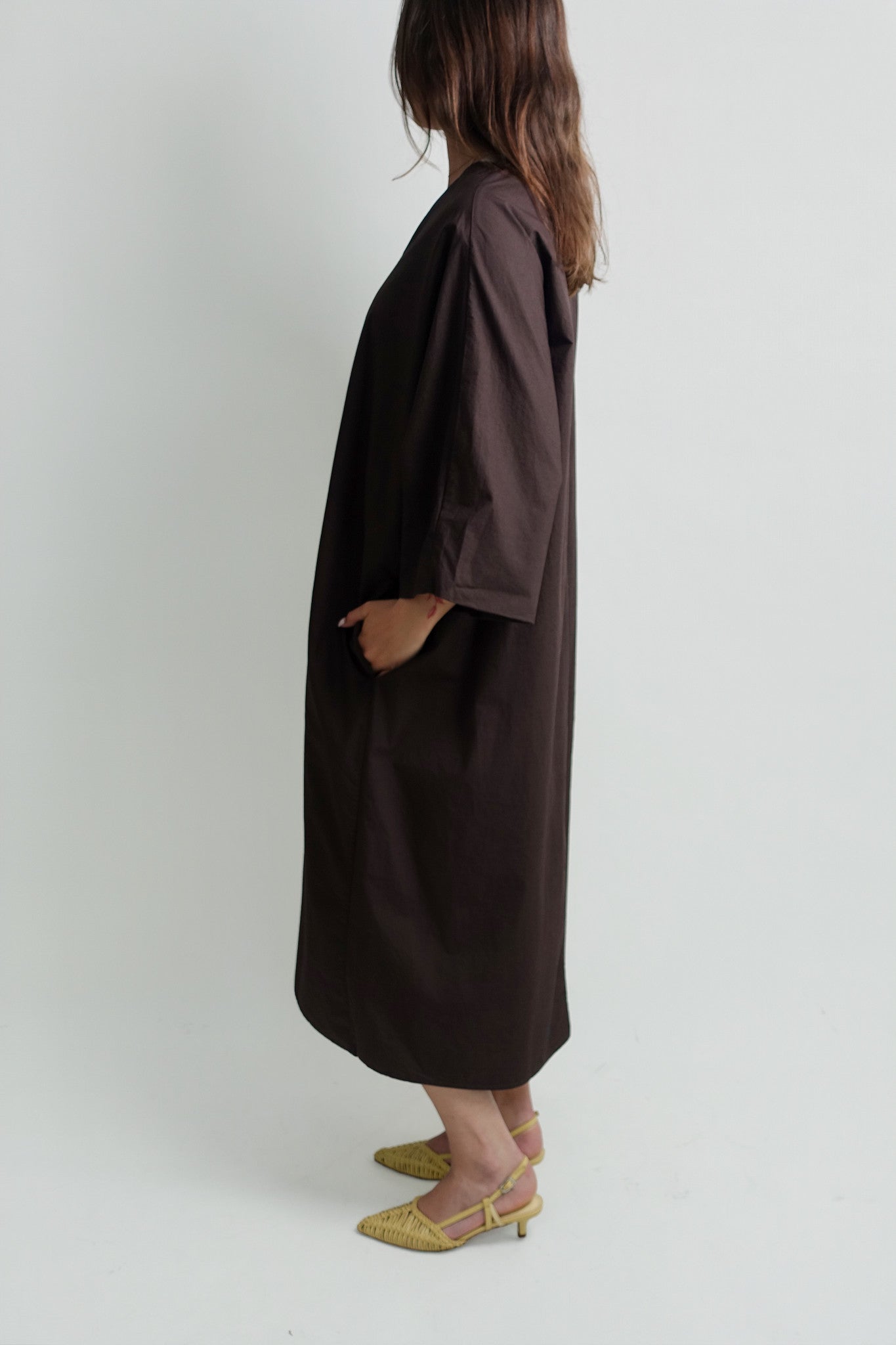 V-NECK COTTON KAFTAN DARK CHOCOLATE