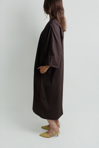 V-NECK COTTON KAFTAN DARK CHOCOLATE