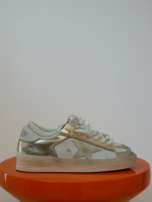 STARDAN SUEDE AND LAMINATED LEATHER UPPER SUEDE STAR LAMINATED LEATHER HEEL GLITTER PIPING PLATINUM/MILK/BEIG E