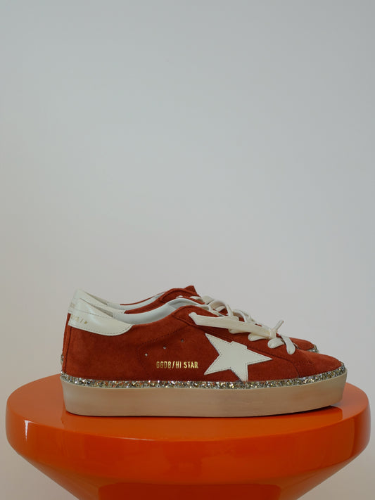 HI STAR SUEDE UPPER LEATHER STAR AND HEEL WITH GLITTER FOXING RED RUST/WHITE