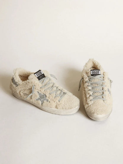 SUPER-STAR SHEARLING UPPER GLITTER STAR AND HEEL BEIGE/SILVER