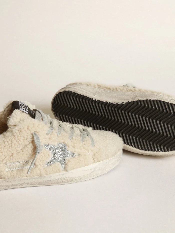 SUPER-STAR SHEARLING UPPER GLITTER STAR AND HEEL BEIGE/SILVER