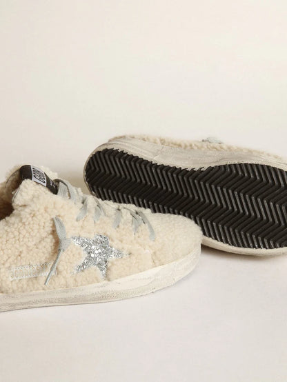SUPER-STAR SHEARLING UPPER GLITTER STAR AND HEEL BEIGE/SILVER
