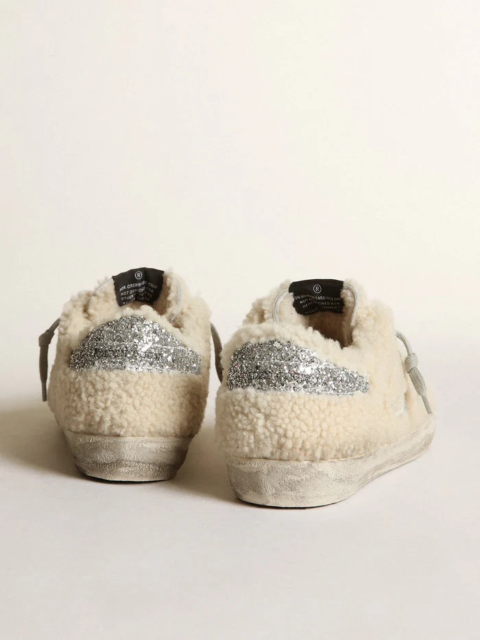 SUPER-STAR SHEARLING UPPER GLITTER STAR AND HEEL BEIGE/SILVER