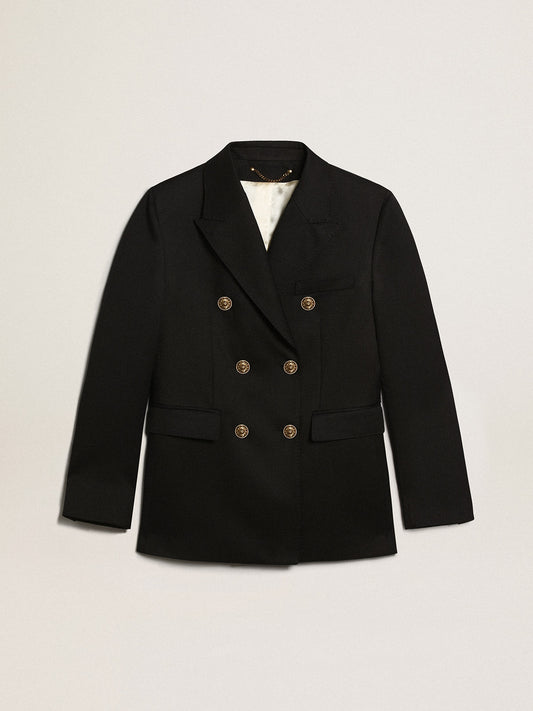 GOLDEN W'S DOUBLE BREASTED BLAZER COMPACT GABARDINE WOOL DARK BLUE