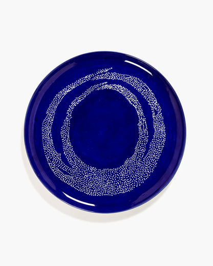 SERVING PLATE DARK BLUE DOTS WHITE FEAST