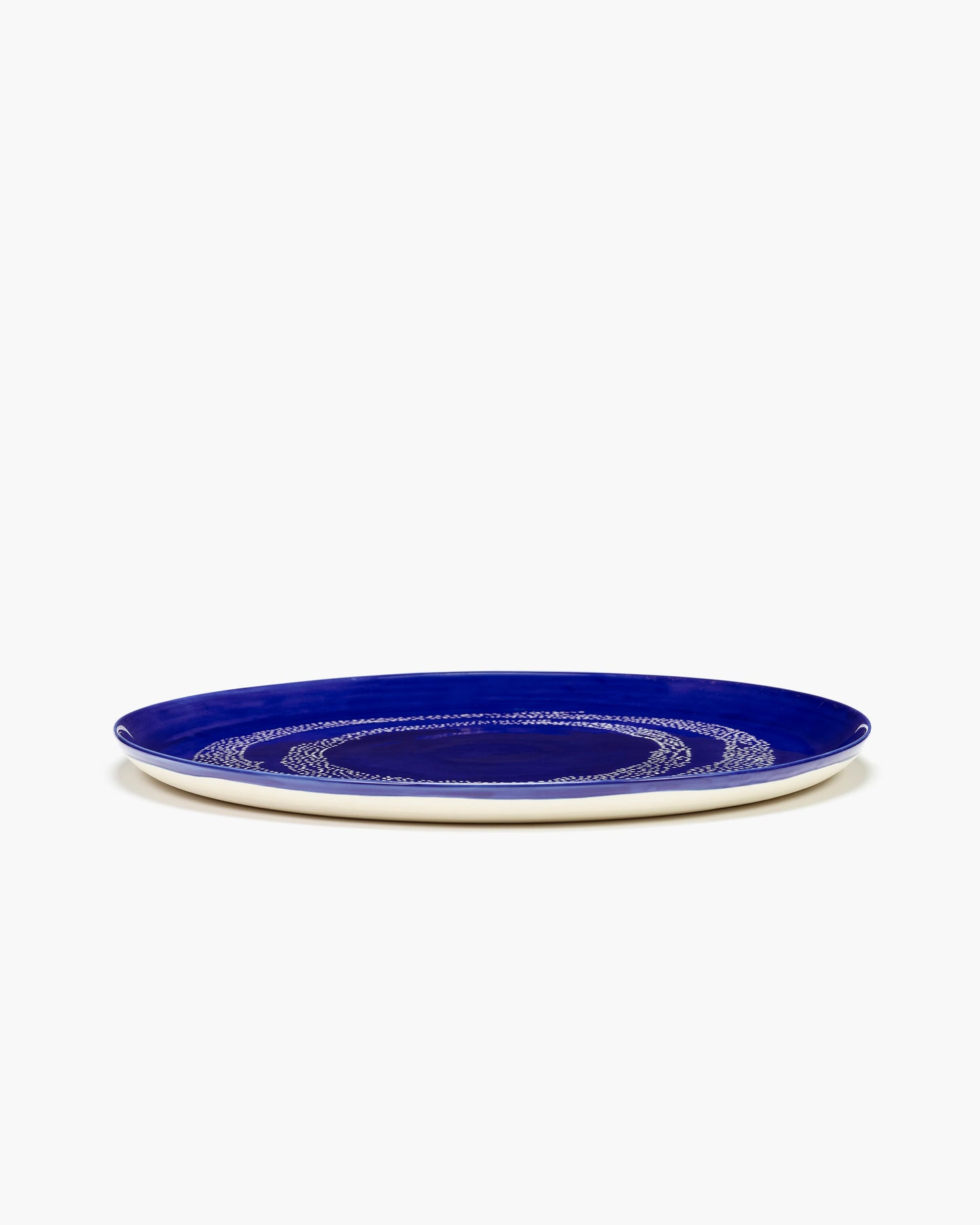 SERVING PLATE DARK BLUE DOTS WHITE FEAST