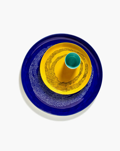 SERVING PLATE DARK BLUE DOTS WHITE FEAST