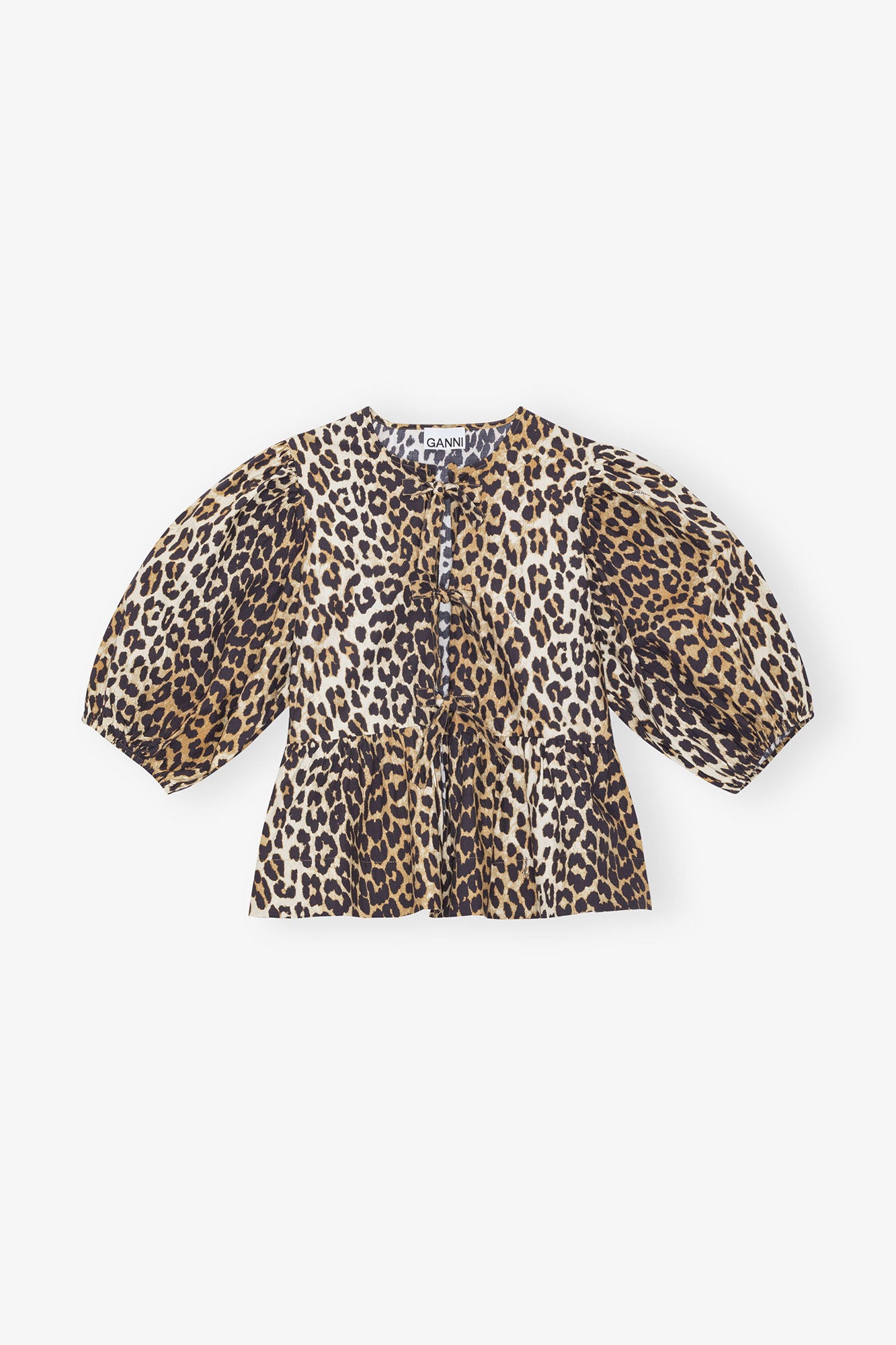 PRINTED COTTON POPLIN PEPLUM BLOUSE LEOPARD