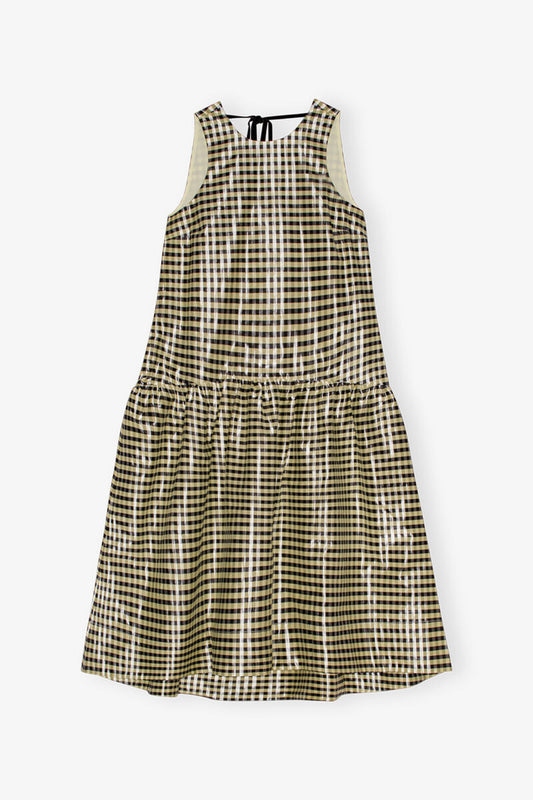 SHINY CHECK JACQUARD MIDI DRESS LEMON ICING