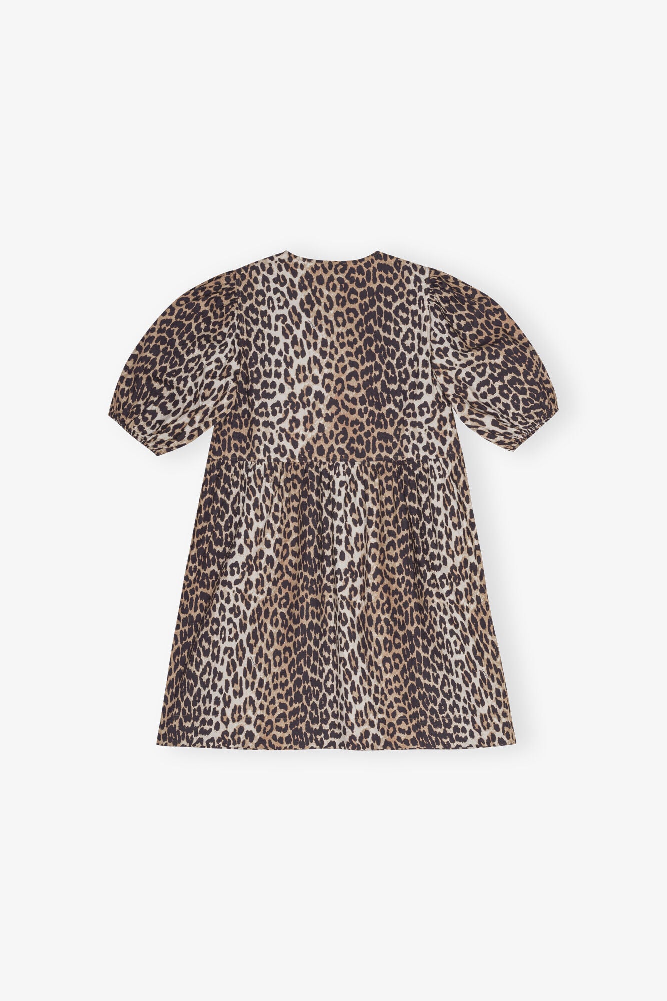 PRINTED COTTON TIE STRING MINI DRESS LEOPARD