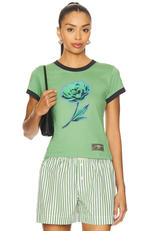 BASIC COTTON JERSEY PEONY BABY FIT T-SHIRT STONE GREEN