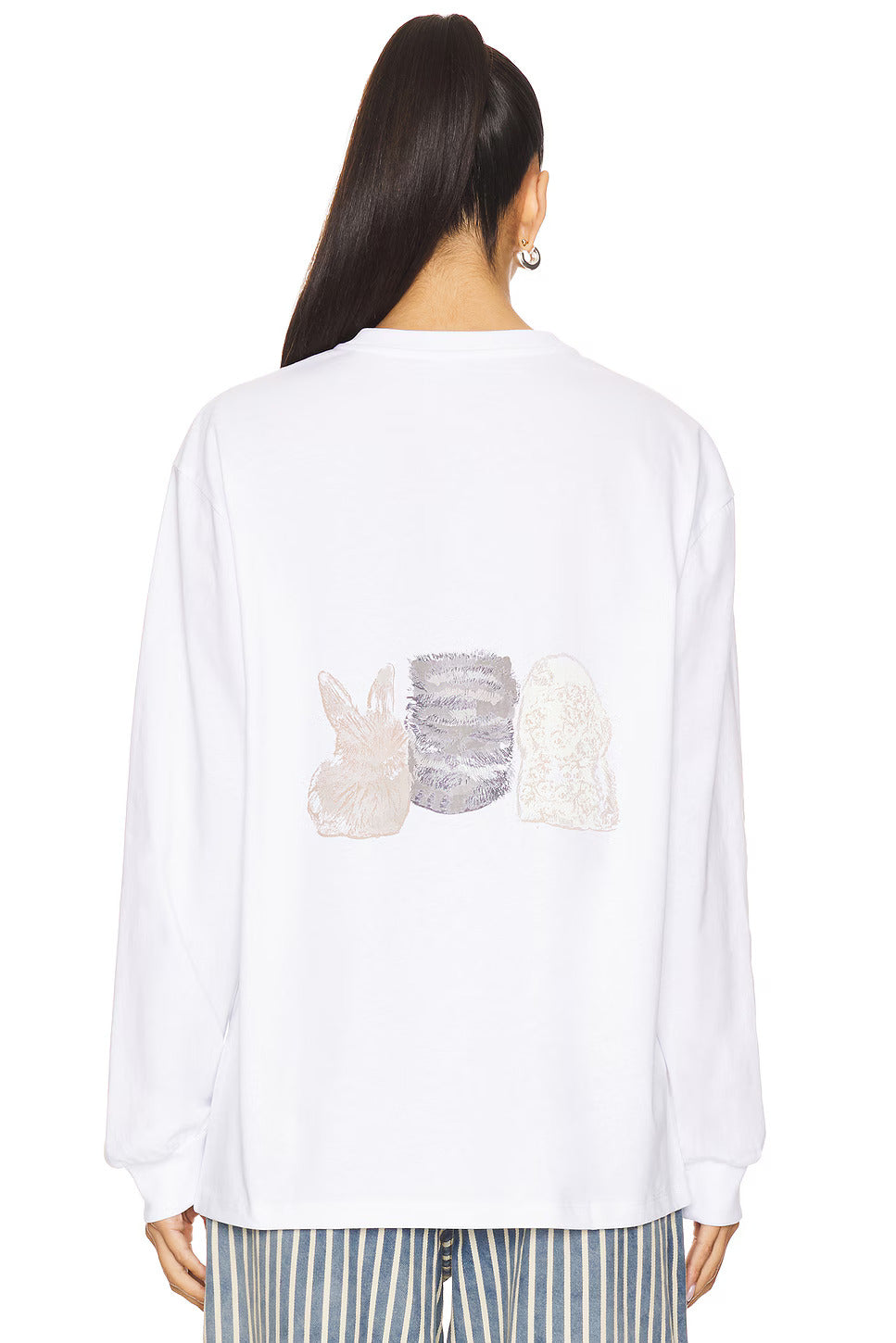 HERKENBARE DIERENPRINT OP ZWARE JERSEY, LANGE MOUWEN, LICHTWIT