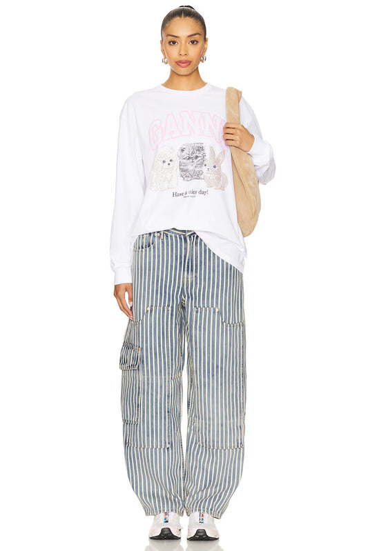 RE-CUT HEAVY JERSEY ANIMALS LONG SLEEVE BRIGHT WHITE
