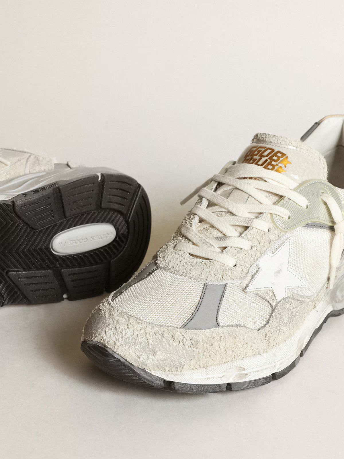 RUNNING DAD NET AND SUEDE UPPER LEATHER STAR AND HEEL SUEDE SPUR WHITE/SILVER