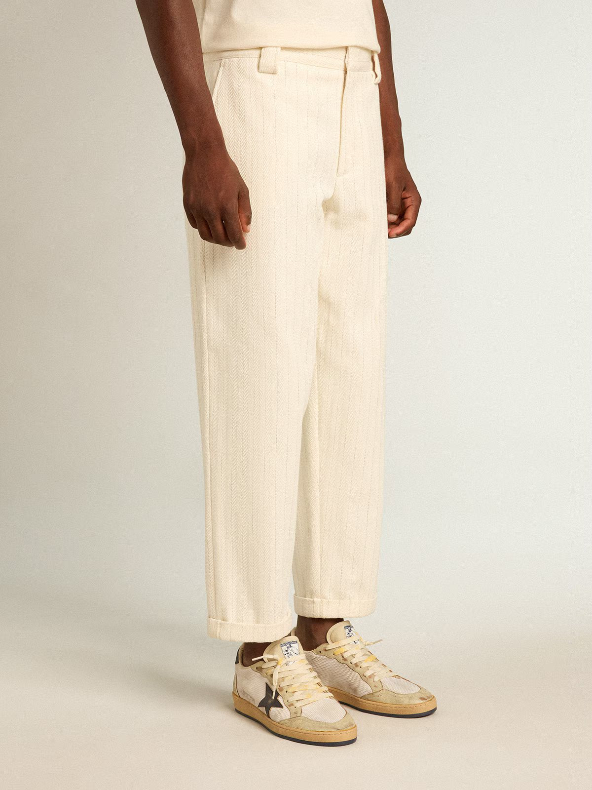 JOURNEY M'S CHINO SKATE EFREM PANTS COTTON CHEVRON PINSTRIPES HERITAGE WHITE/ OPAL GRAY