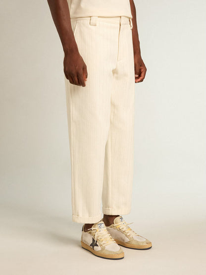 JOURNEY M'S CHINO SKATE EFREM PANTS COTTON CHEVRON PINSTRIPES HERITAGE WHITE/ OPAL GRAY