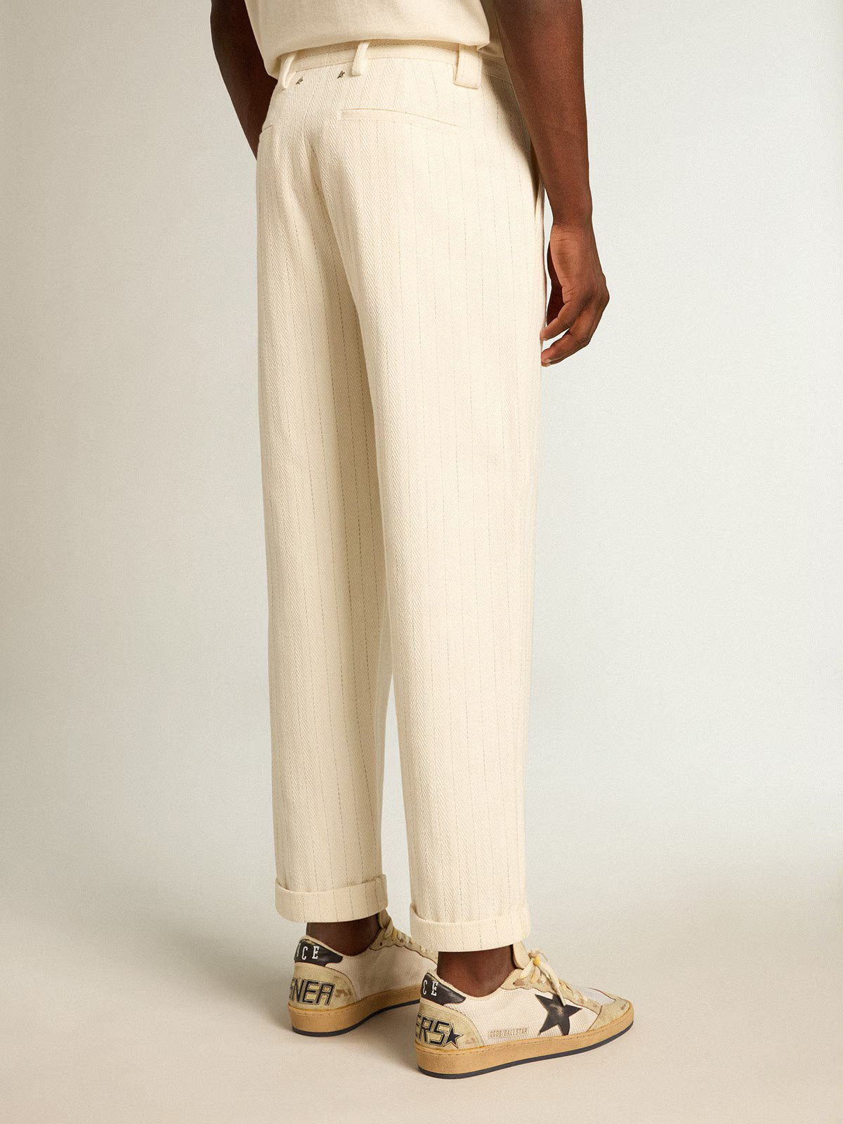JOURNEY M'S CHINO SKATE EFREM PANTS COTTON CHEVRON PINSTRIPES HERITAGE WHITE/ OPAL GRAY