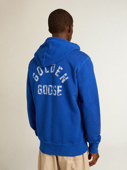 JOURNEY M'S REGULAR ZIPPED HOODIE GARMENT COLD DYED/ COTTON FLEECE/DISTRESSED RIBS/WATERPRINT MAZARINE BLUE/ OPTIC WHITE
