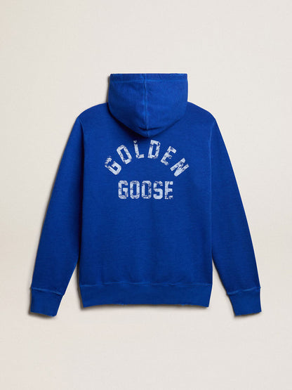 JOURNEY M'S REGULAR ZIPPED HOODIE GARMENT COLD DYED/ COTTON FLEECE/DISTRESSED RIBS/WATERPRINT MAZARINE BLUE/ OPTIC WHITE