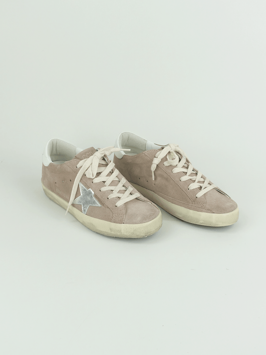 SUPER-STAR SUEDE UPPER LAMINATED LEATHER STAR POLISHED LEATHER HEEL PINK/SILVER/WHITE