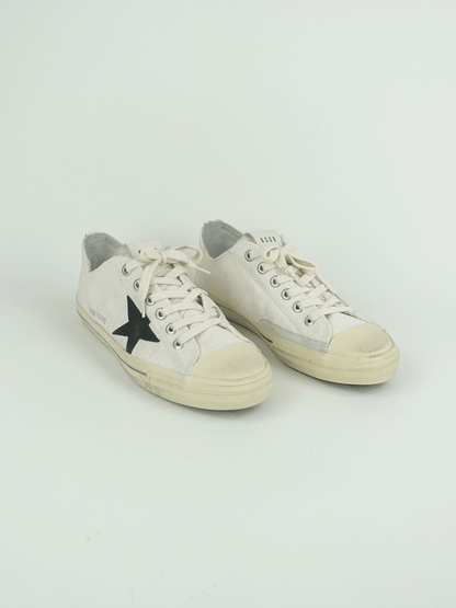 V- STAR 2 CANVAS UPPER WITH EMBROIDERY RUBBER TOE SUEDE STAR LEATHER LIST WHITE/BLACK