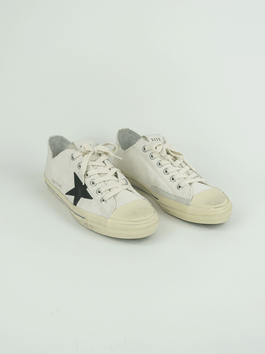 V- STAR 2 CANVAS UPPER WITH EMBROIDERY RUBBER TOE SUEDE STAR LEATHER LIST WHITE/BLACK