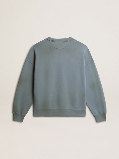 JOURNEY UNISEX CREW NECK VINTAGE COLLEGE PRINT SWEATSHIRT WINDWARD BLUE/ HERITAGE WHITE