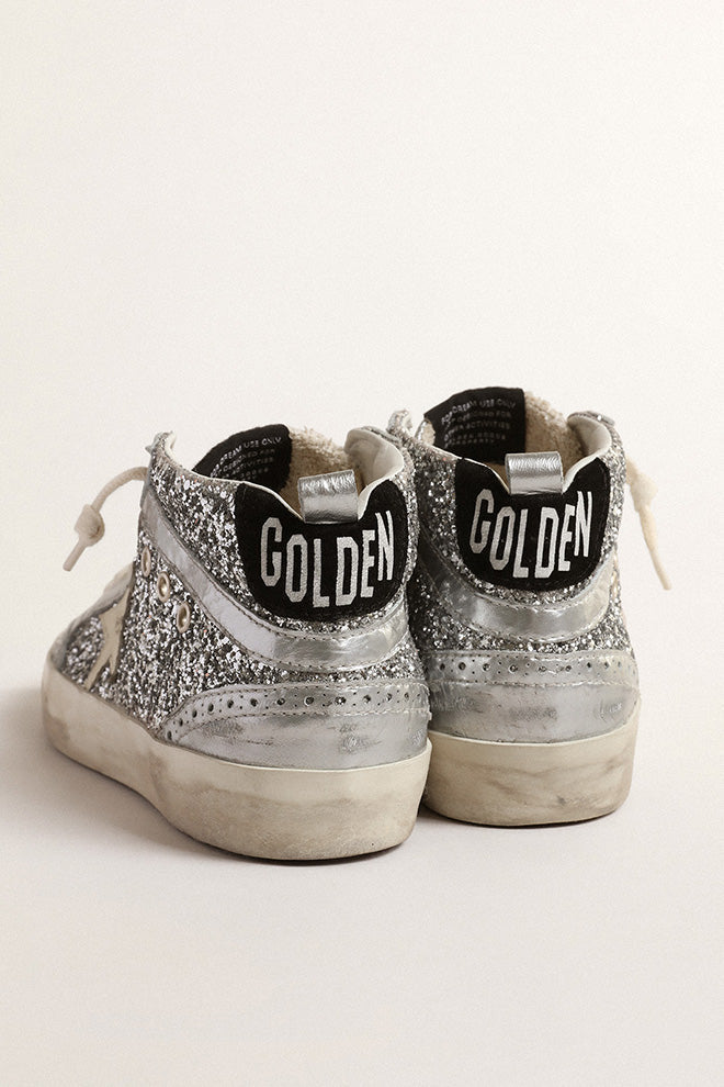 MID STAR GLITTER UPPER LAMINATED TOE WAVE AND SPUR LEATHER STAR SUEDE HEEL SILVER/IVORY/BLACK