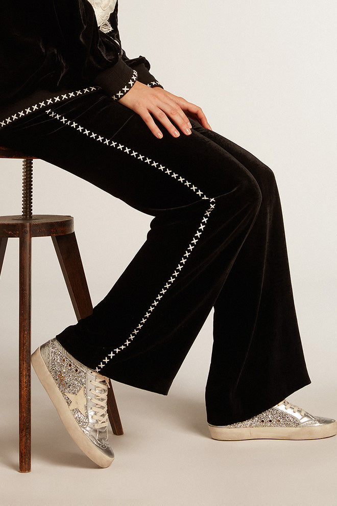 MID STAR GLITTER UPPER LAMINATED TOE WAVE AND SPUR LEATHER STAR SUEDE HEEL SILVER/IVORY/BLACK