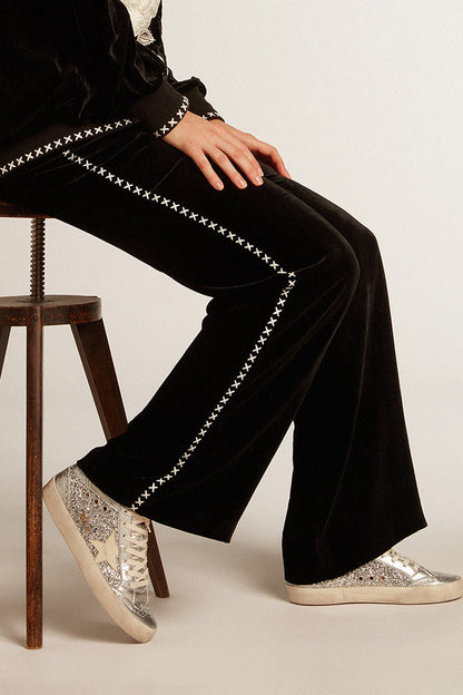 MID STAR GLITTER UPPER LAMINATED TOE WAVE AND SPUR LEATHER STAR SUEDE HEEL SILVER/IVORY/BLACK