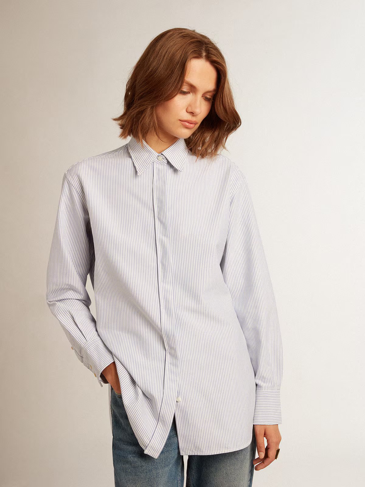 GOLDEN W'S BOYFRIEND SHIRT STRIPED OXFORD COTTON WHITE - INFINITY