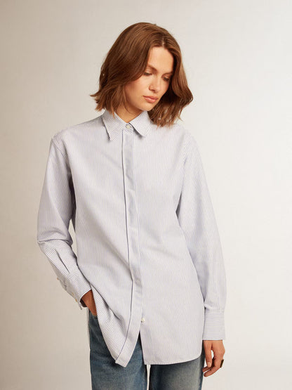GOLDEN W'S BOYFRIEND SHIRT STRIPED OXFORD COTTON WHITE - INFINITY