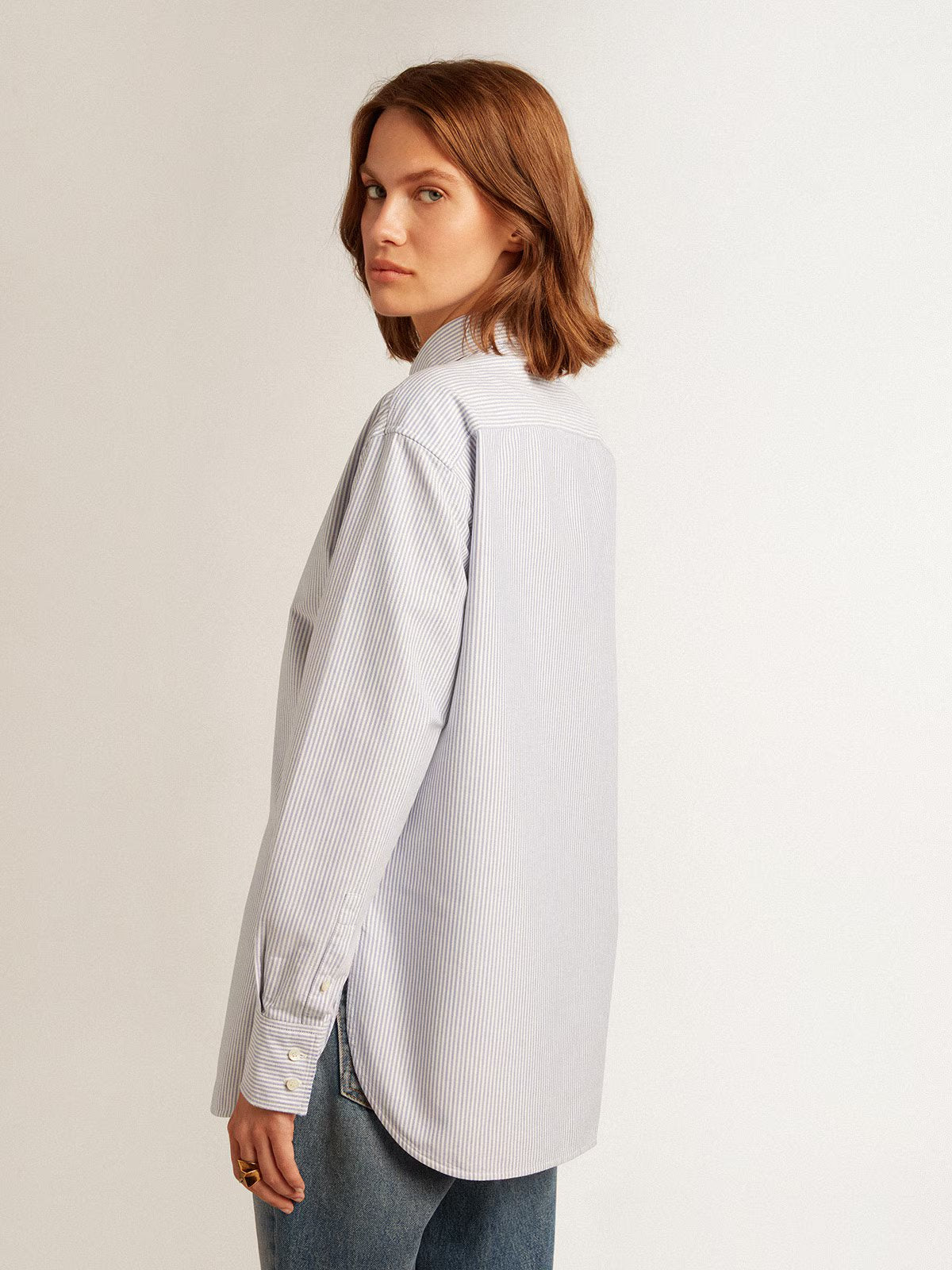 GOLDEN W'S BOYFRIEND SHIRT STRIPED OXFORD COTTON WHITE - INFINITY