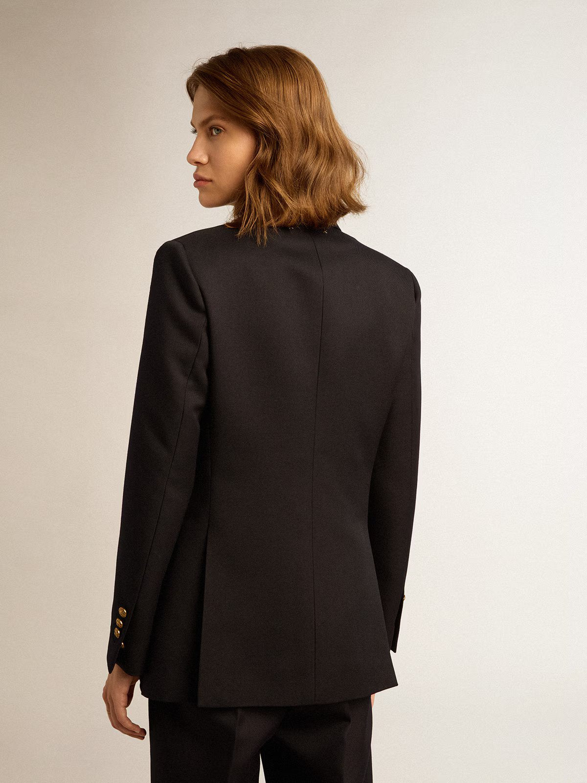 GOLDEN W'S DOUBLE BREASTED BLAZER COMPACT GABARDINE WOOL DARK BLUE