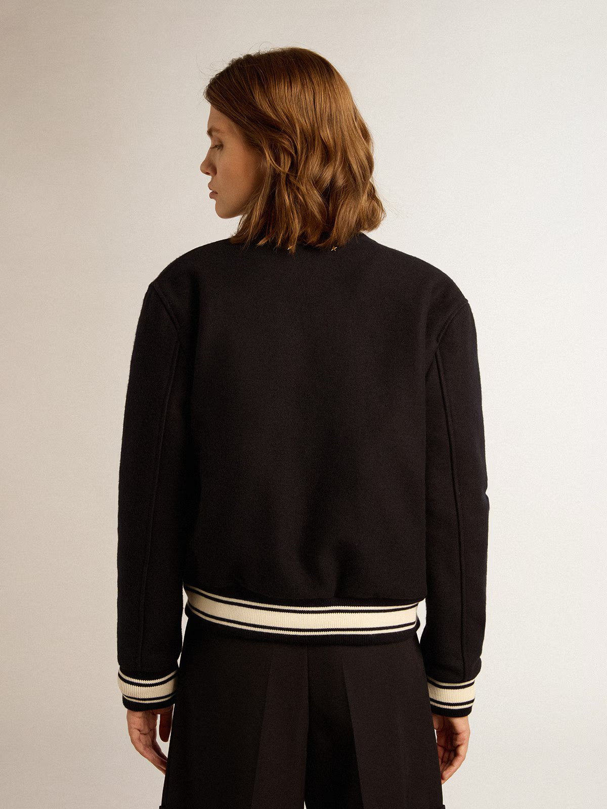 GOLDEN W'S BOMBER COMPACT CLOTH WOOL BLEND DARK BLUE