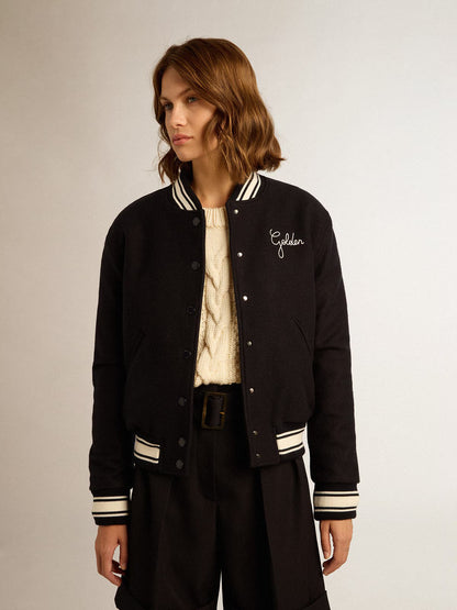 GOLDEN W'S BOMBER COMPACT CLOTH WOOL BLEND DARK BLUE