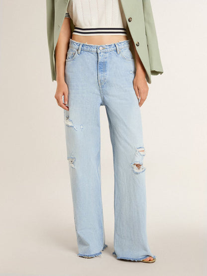 JOURNEY W'S MELODY BOYFRIEND PANT DESTOYED BLEACHED DENIM CLOUD BLUE