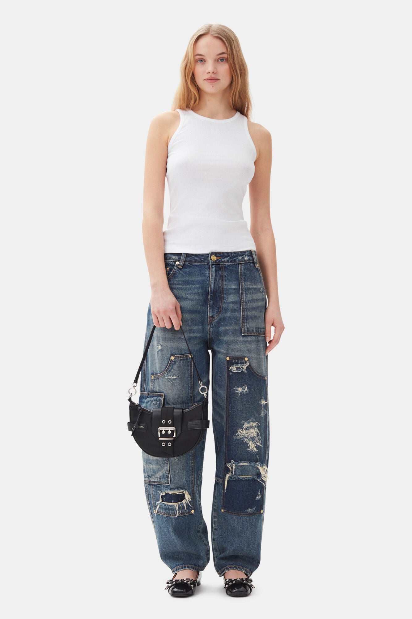 HEAVY WASHED DENIM CARPENTER JEANS MID BLUE VINTAGE