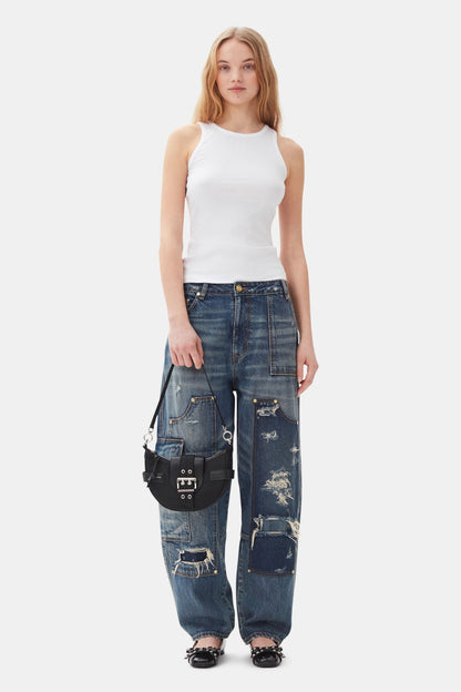 HEAVY WASHED DENIM CARPENTER JEANS MID BLUE VINTAGE