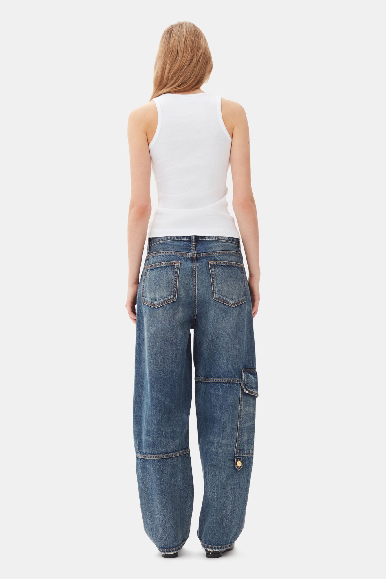 HEAVY WASHED DENIM CARPENTER JEANS MID BLUE VINTAGE