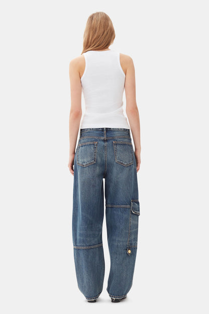 HEAVY WASHED DENIM CARPENTER JEANS MID BLUE VINTAGE