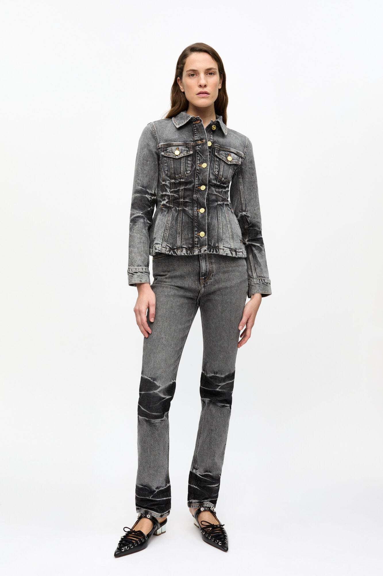 STRETCH FUTURE DENIM FITTED BLAZER BLACK WASHED